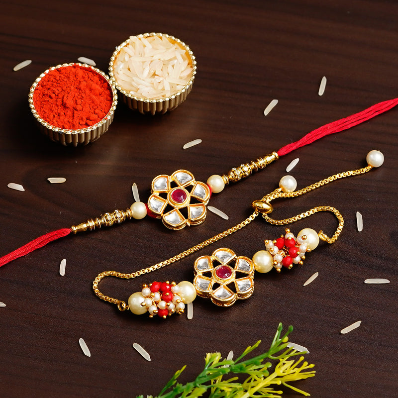 Couple Traditional Rakhi Set with Free Chawal & Kumkum