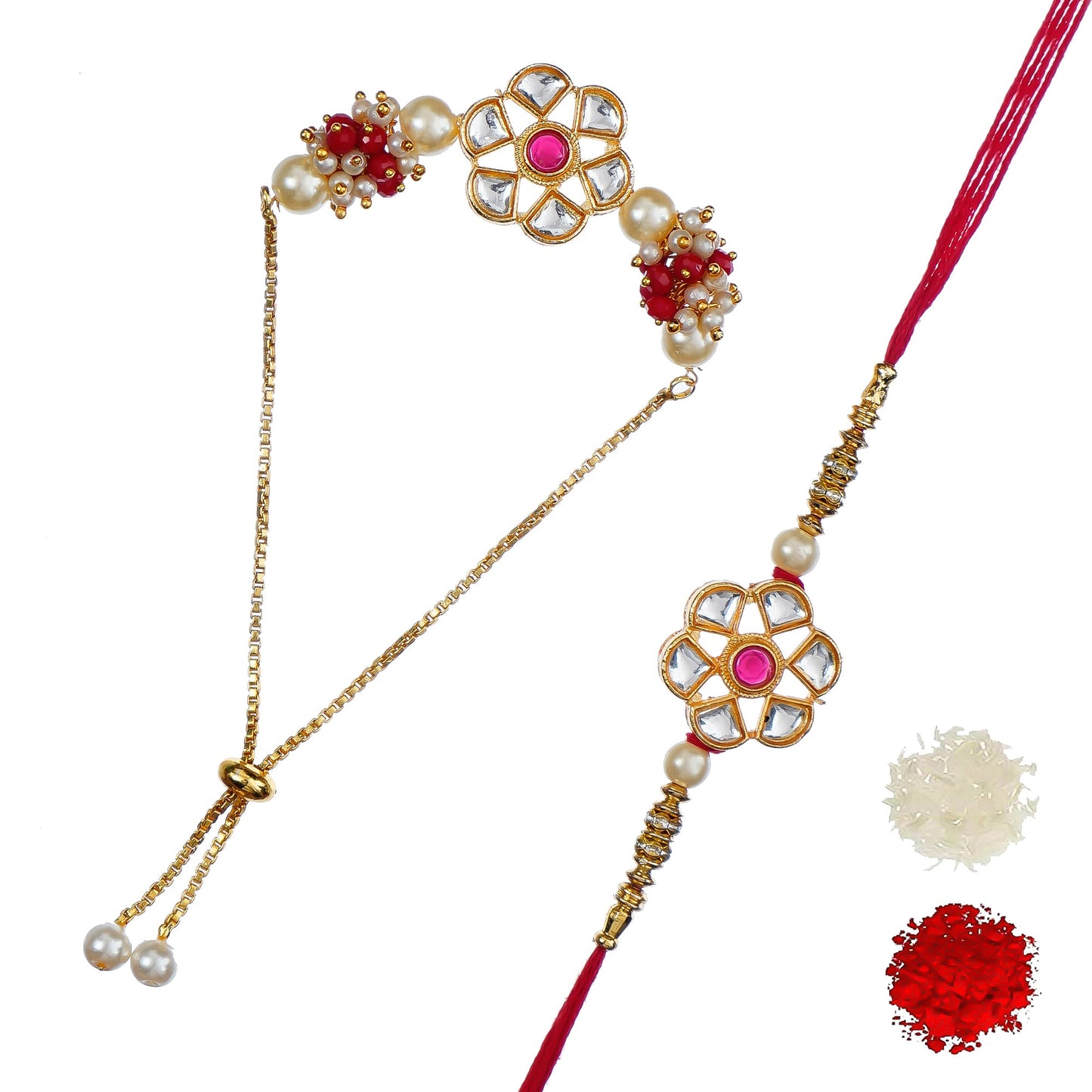 Designer Rakhi & Bracelet Set with Free Kumkum & Chawal