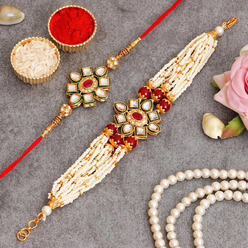 Couple Traditional Rakhi Set with Free Chawal & Kumkum