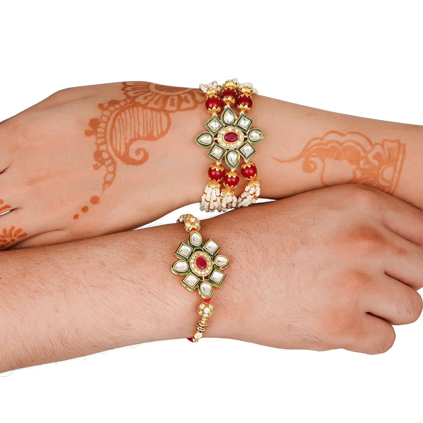 Kundan Pearl Rakhi Set with Free Chawal & Kumkum