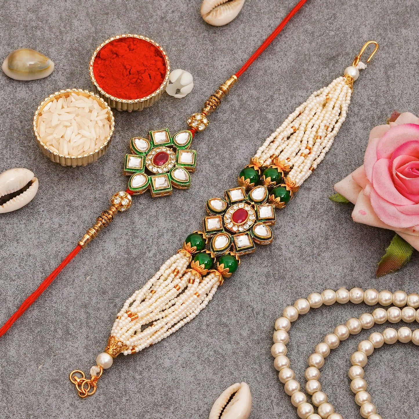Couple Traditional Rakhi Set with Free Chawal & Kumkum