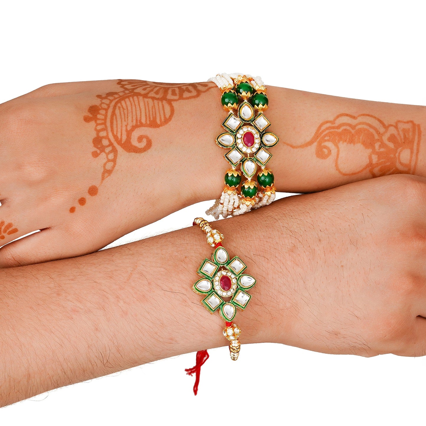 Kundan Pearl Rakhi Set with Free Chawal & Kumkum