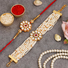 Couple Traditional Rakhi Set with Free Chawal & Kumkum