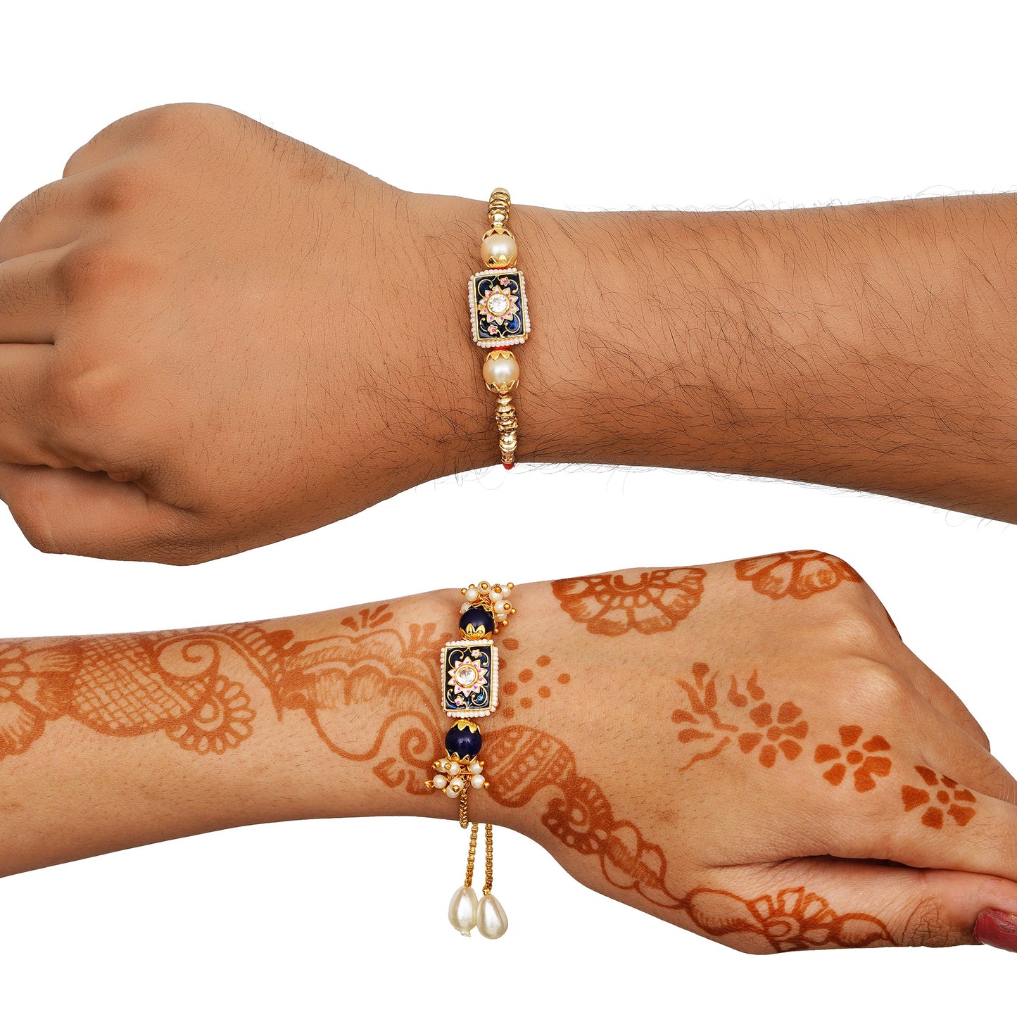 Meenakari Rakhi & Bracelet Set with Free Chawal & Kumkum