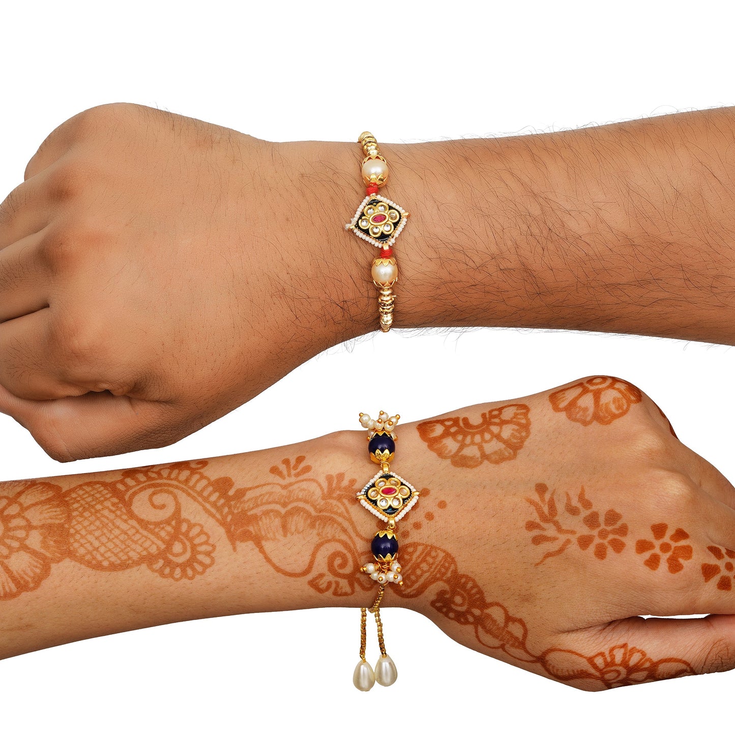 Meenakari Rakhi & Bracelet Set with Free Chawal & Kumkum