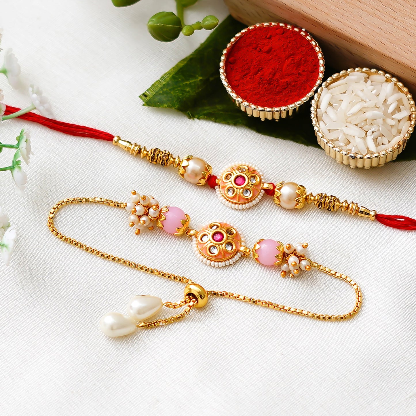 Couple Traditional Rakhi Set with Free Chawal & Kumkum