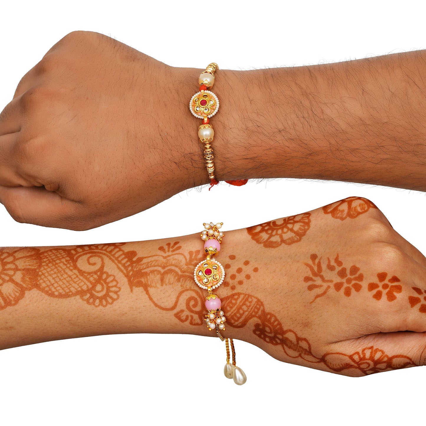 Meenakari Rakhi & Bracelet Set with Free Chawal & Kumkum