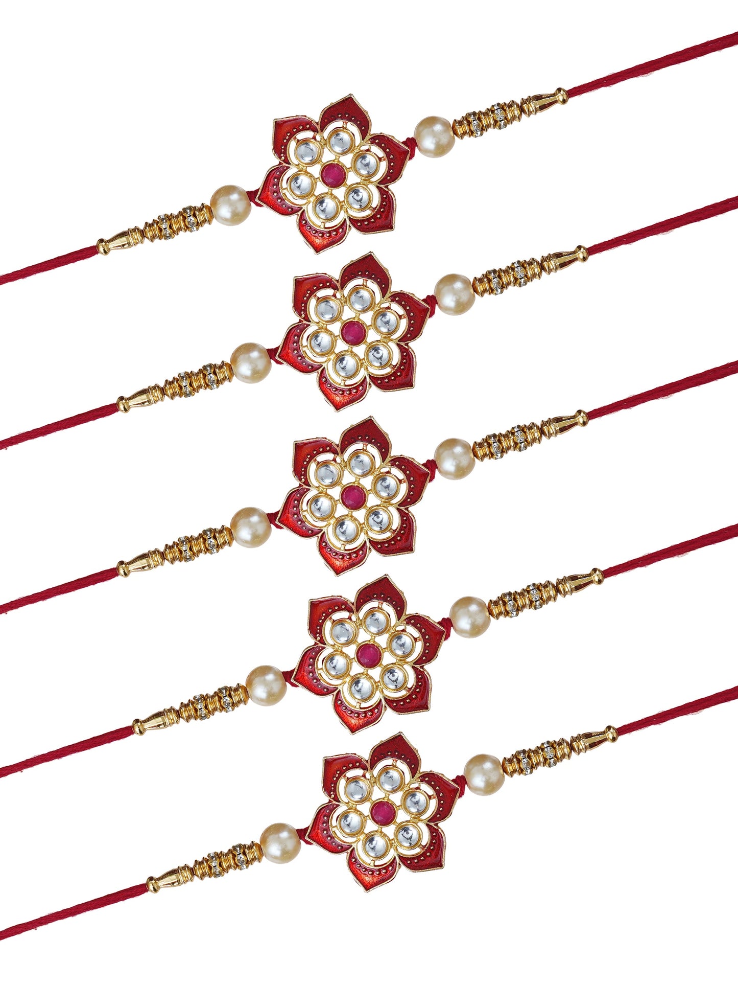 Designer Kundan Rakhi & Bracelet Set with Free Chawal & Kumkum