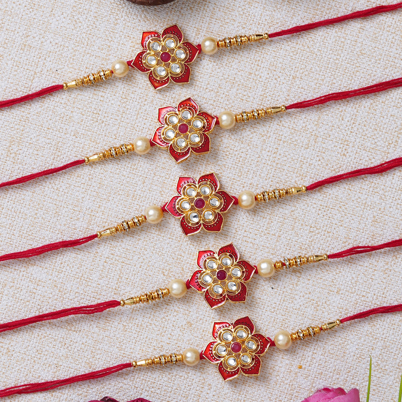 Designer Kundan Rakhi & Bracelet Set with Free Chawal & Kumkum