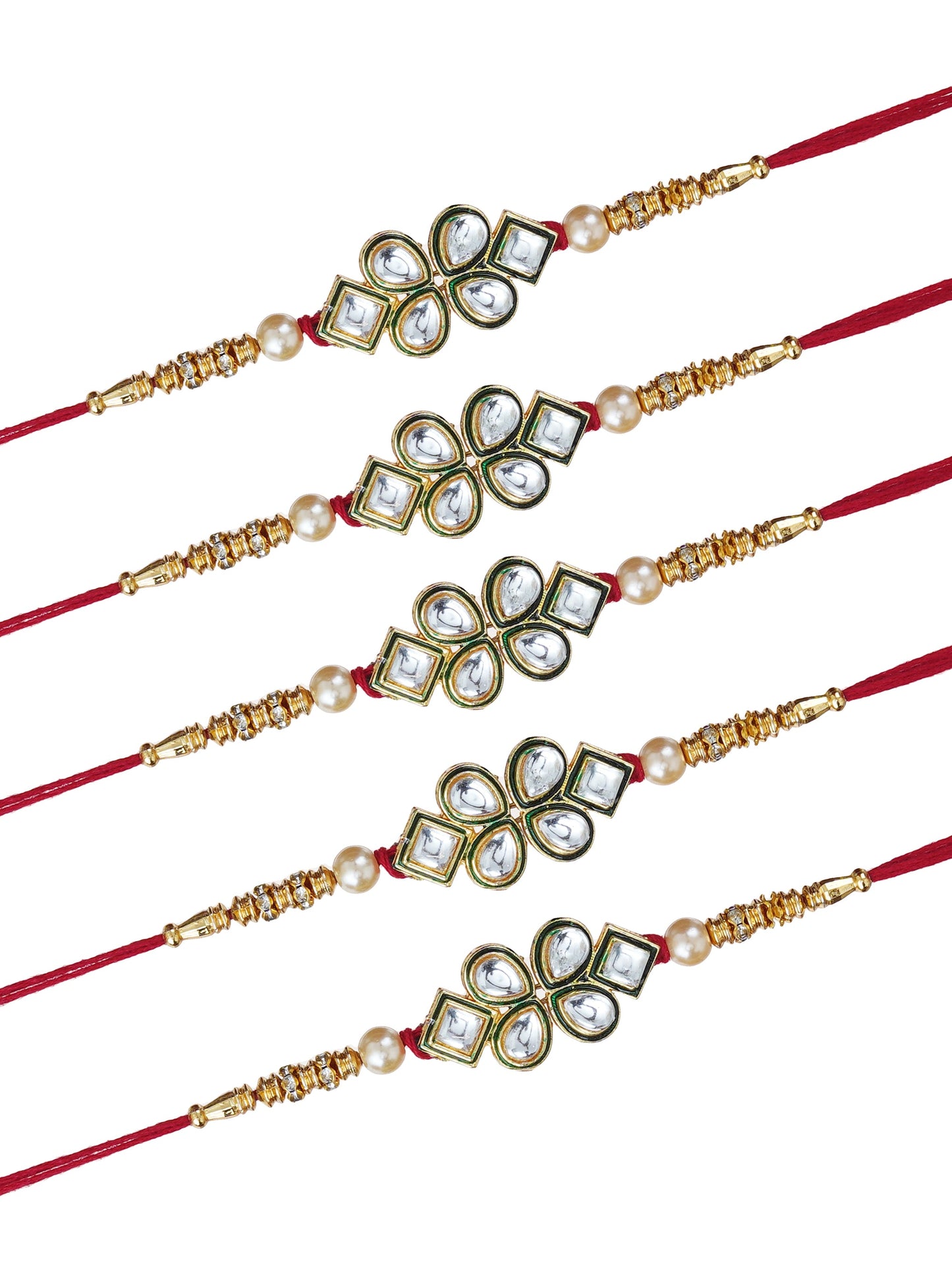Designer Kundan Rakhi & Bracelet Set with Free Chawal & Kumkum