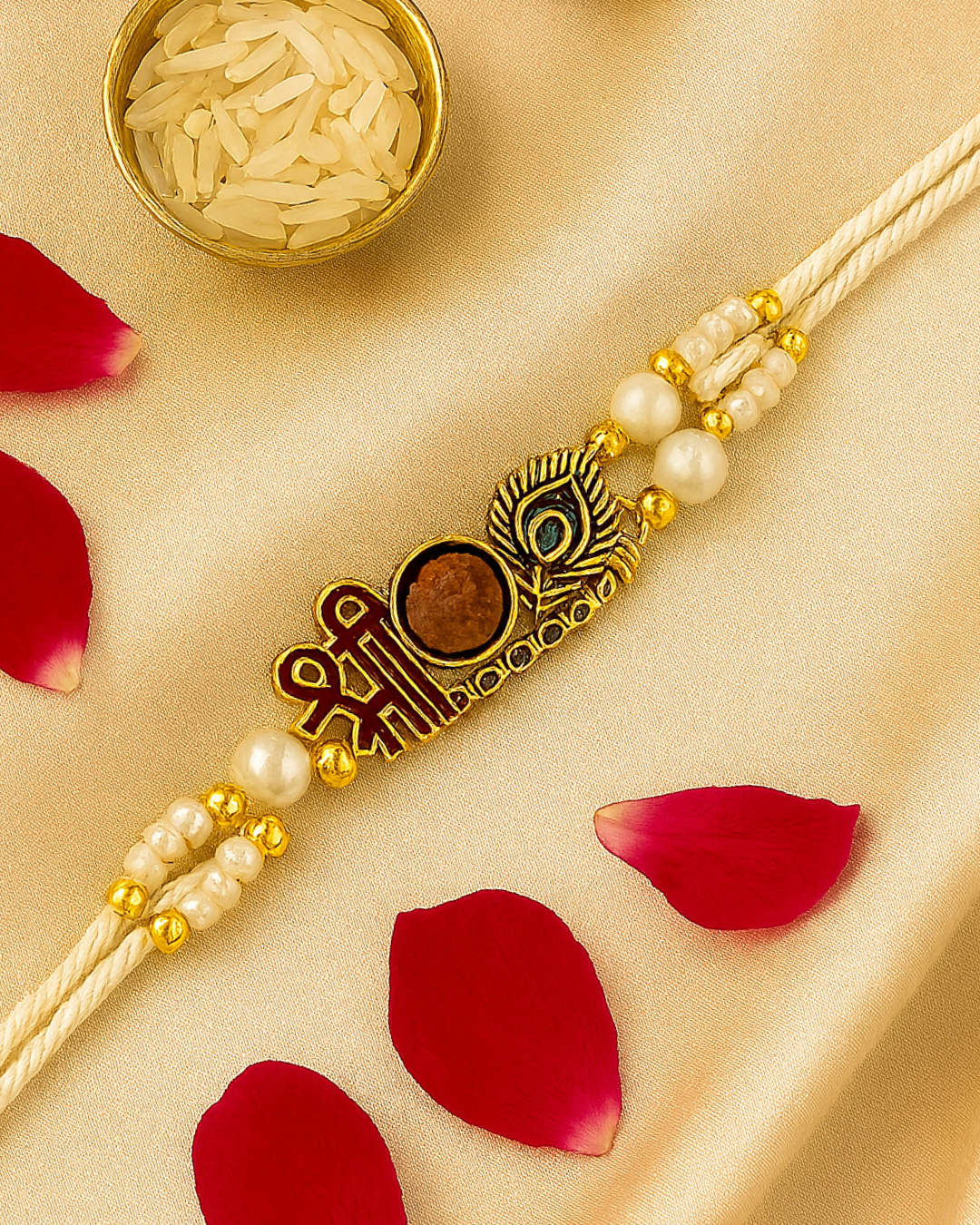 Graceful White Pearl Rakhi ๐ธ