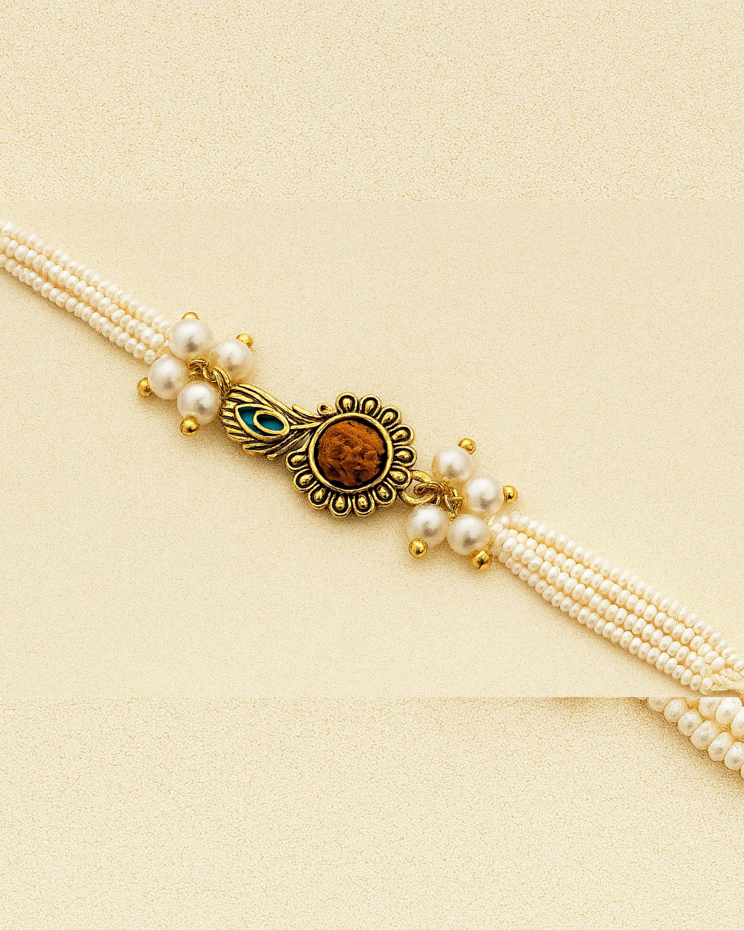 Graceful White Pearl Rakhi ๐ธ