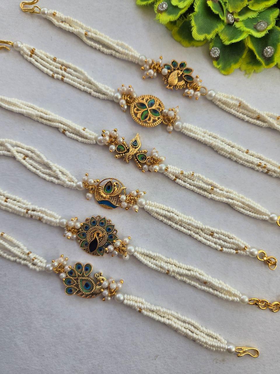 Graceful White Pearl Rakhi ๐ธ