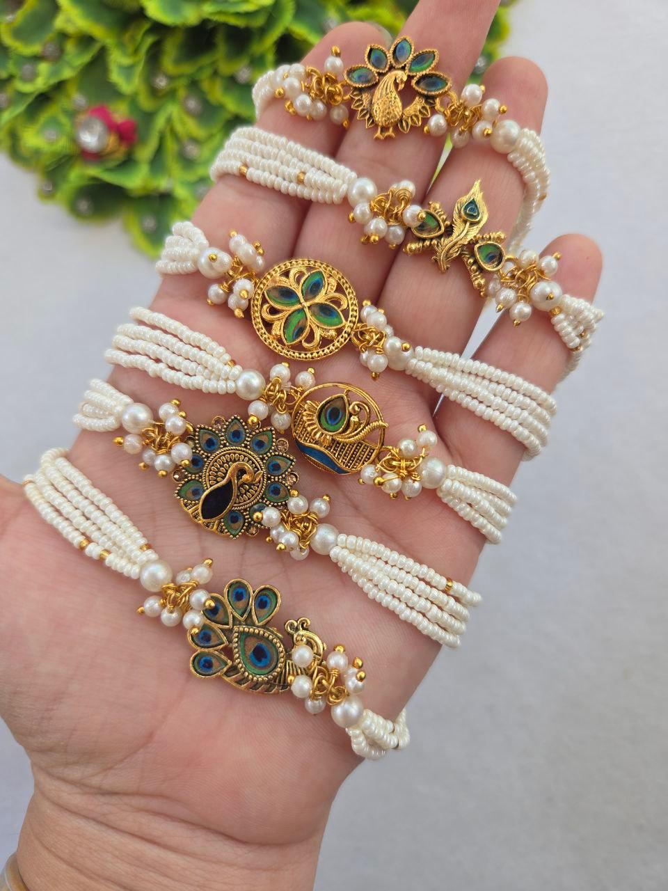 Graceful White Pearl Rakhi ๐ธ