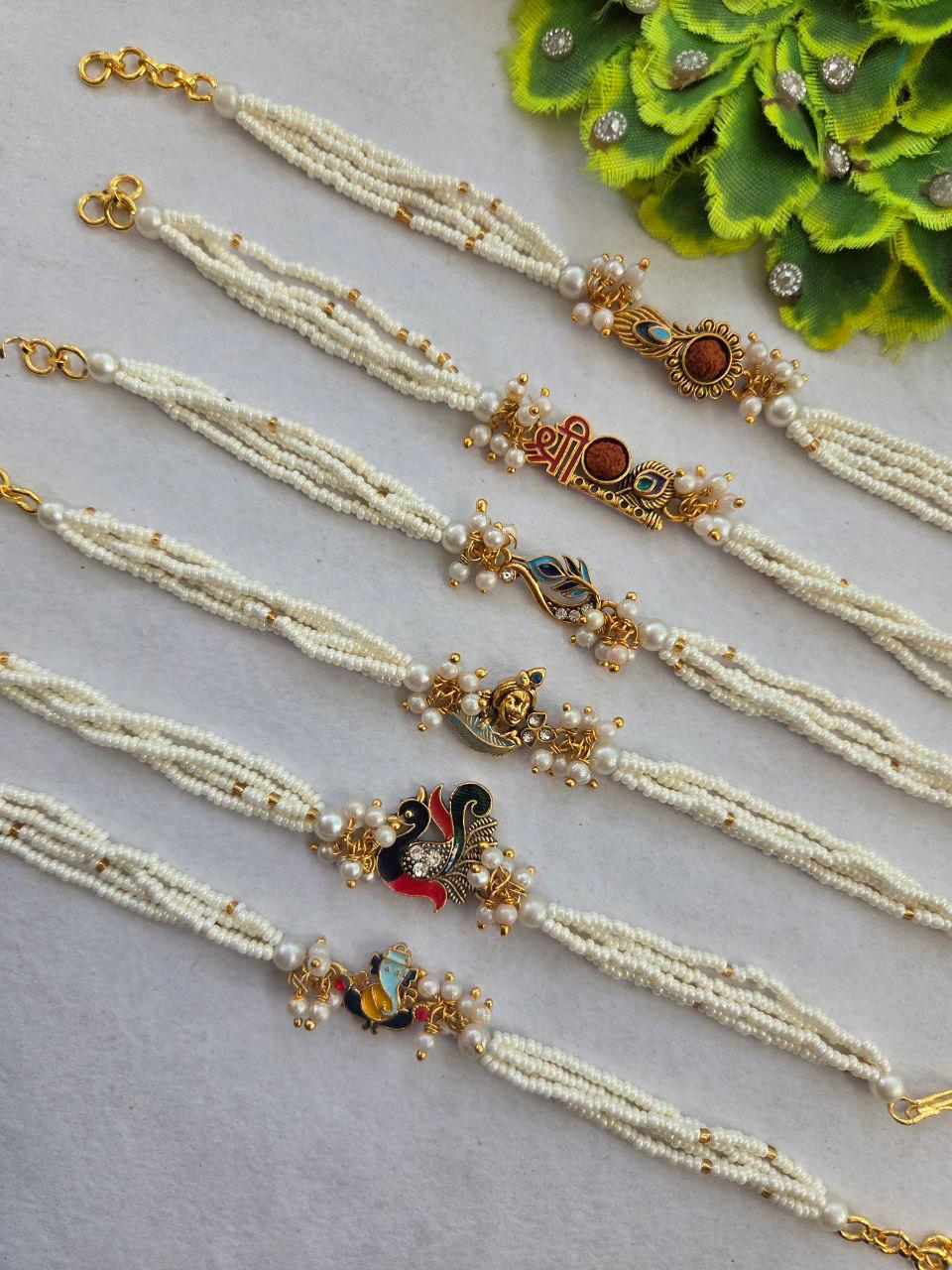 Graceful White Pearl Rakhi ๐ธ