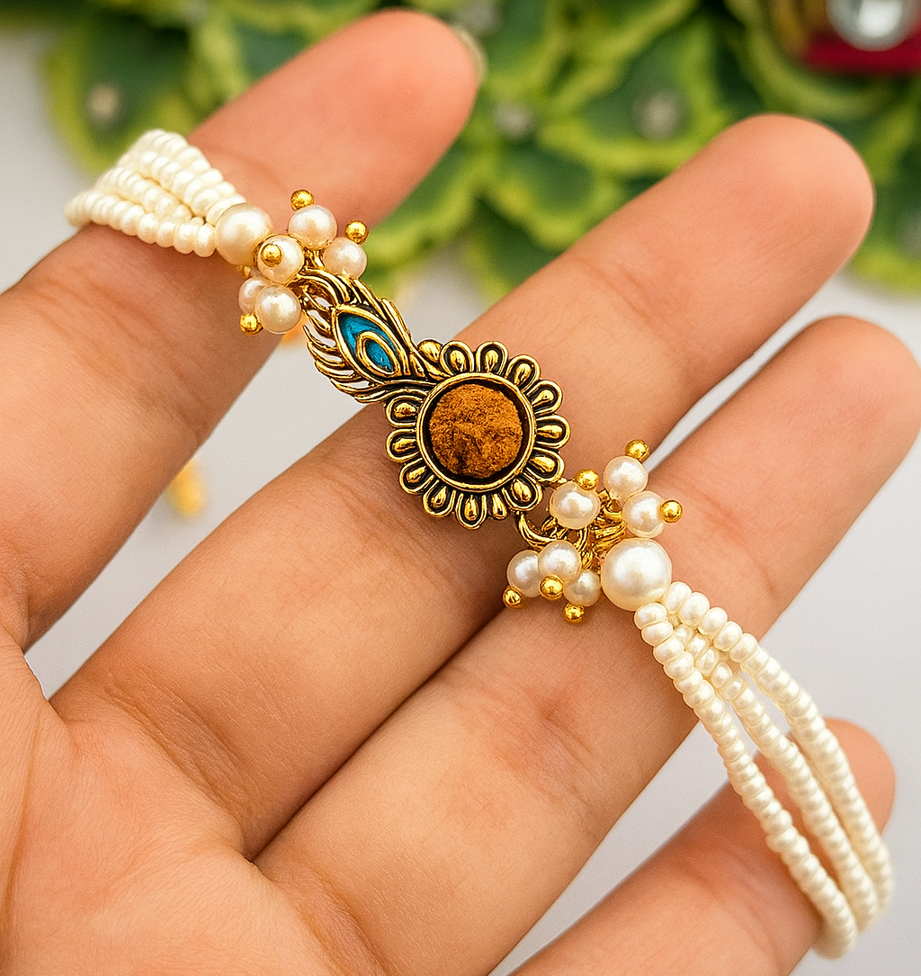 Graceful White Pearl Rakhi 🌸
