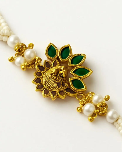 Handmade Mayur Moti Rakhi with Free Chawal & Kumkum