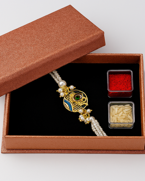 Handcrafted Lord Krishna Rakhi with Free Chawal & Kumkum