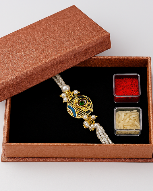 Handcrafted Lord Krishna Rakhi with Free Chawal & Kumkum