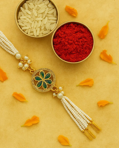Regal Bloom Designer Rakhi  with Free Chawal & Kumkum