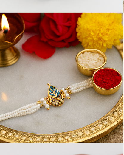 Handmade Divine Feather Rakhi with Free Chawal & Kumkum