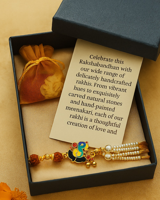 Handmade Divine Gajanan Rakhi with Free Chawal & Kumkum