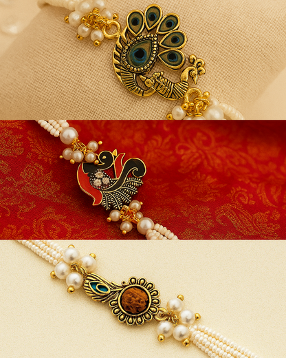 Graceful White Pearl Rakhi 🌸
