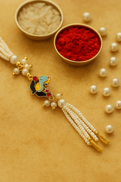 Graceful White Pearl Rakhi 🌸