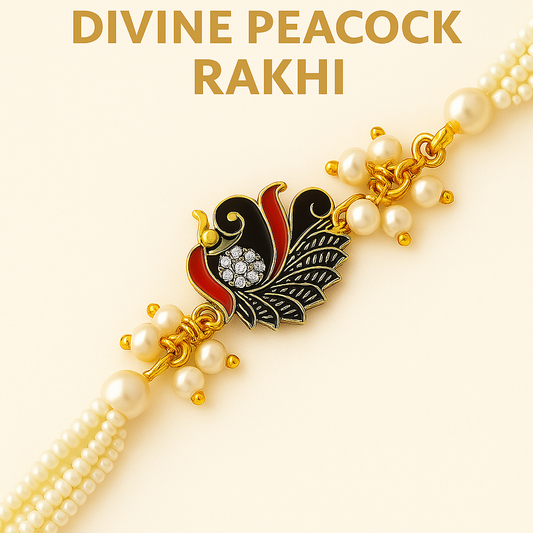 Handmade Divine Peacock Rakhi with Free Chawal & Kumkum