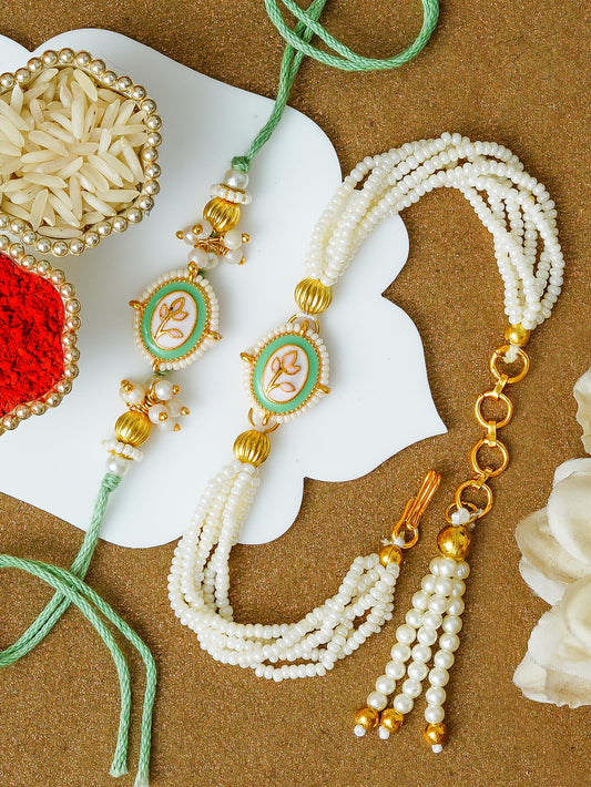 Couple Traditional Rakhi Set with Free Chawal & Kumkum