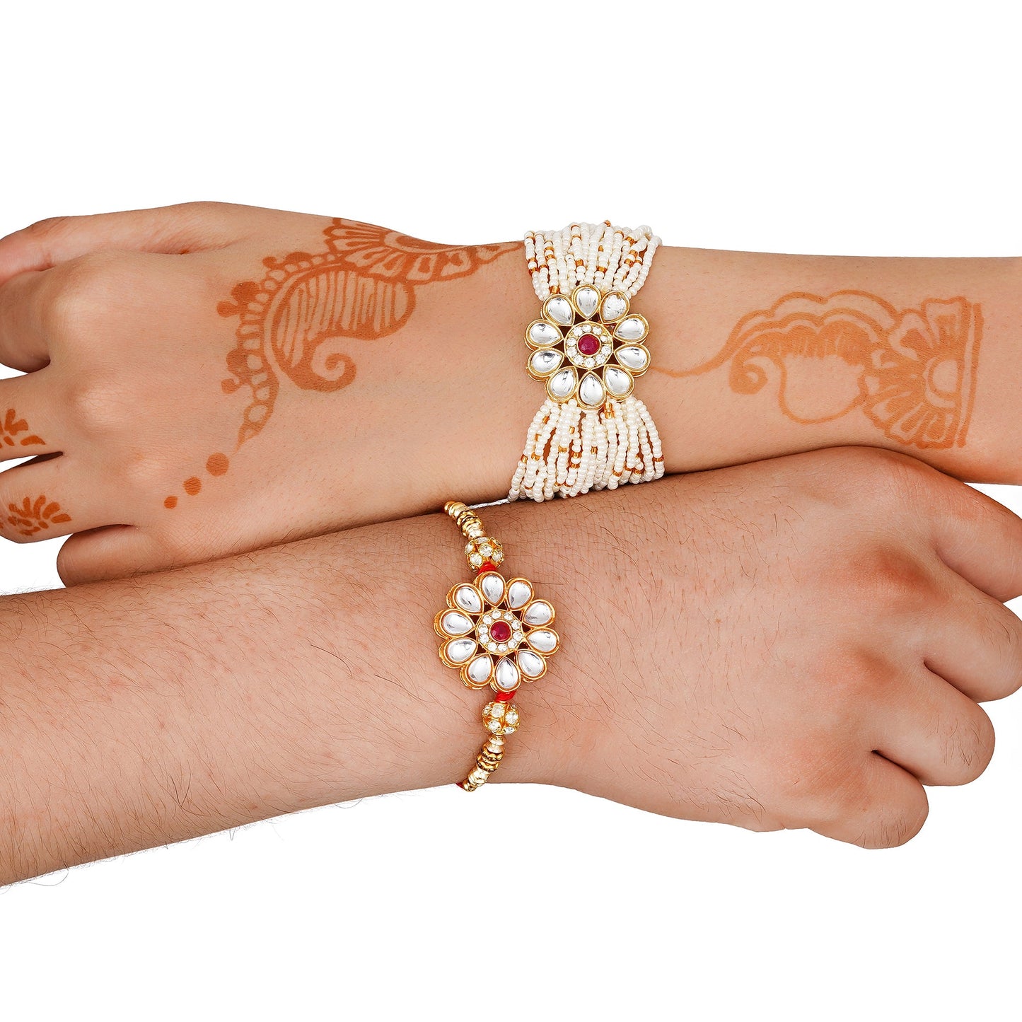 Kundan Pearl Rakhi Set with Free Chawal & Kumkum