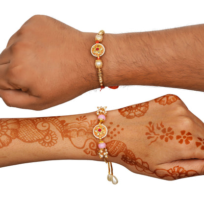 Meenakari Rakhi & Bracelet Set with Free Chawal & Kumkum