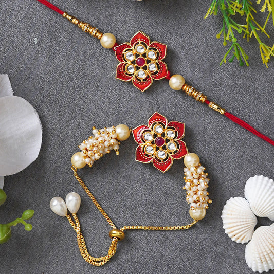 Couple Traditional Rakhi Set with Free Chawal & Kumkum