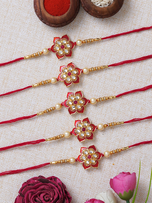 Designer Kundan Rakhi & Bracelet Set with Free Chawal & Kumkum