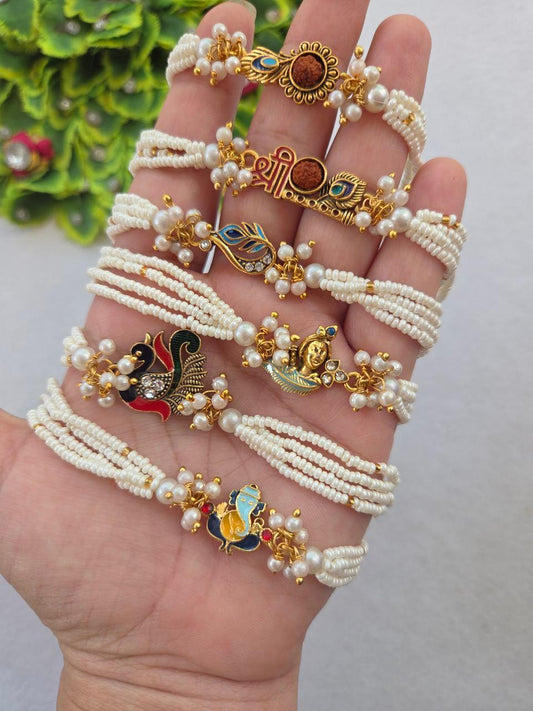 Graceful White Pearl Rakhi 🌸
